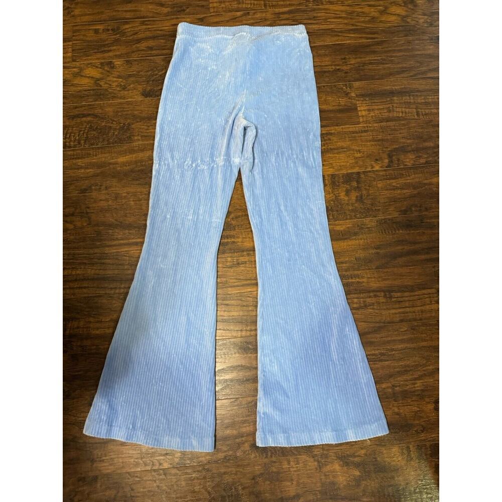 Aerie Women's Flare Pants High Rise Ribbed Velour Blue Wide Leg Casual Sz:L